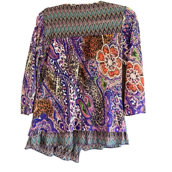 Alberto Makali Embroidered Mesh Eclectic Hippie Art Shirt Top Women's PM Multico - Picture 2 of 16